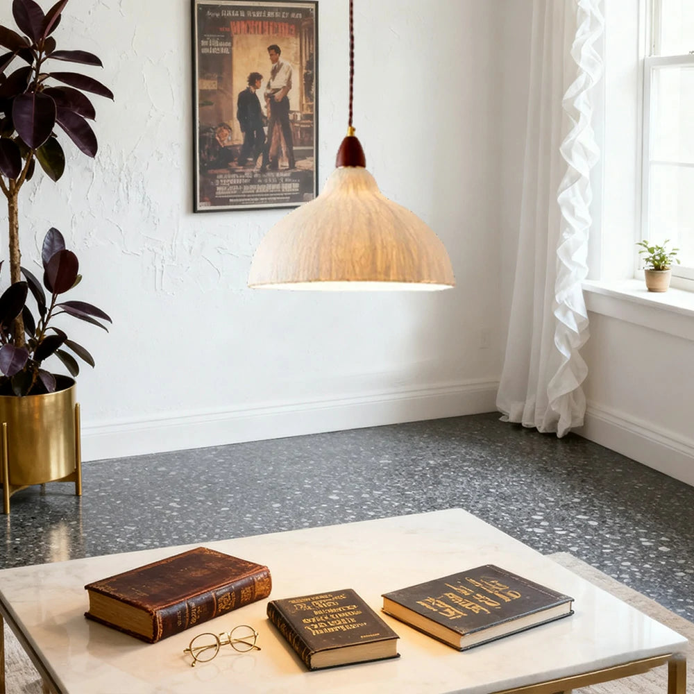 LIVARA 25/35cm Handmade Rice Paper Pendant Light, Natural Wood Holder with E27 LED Bulb Included, Eco-Friendly Japanese Wabi-Sabi Style Ceiling Lamp - Beige