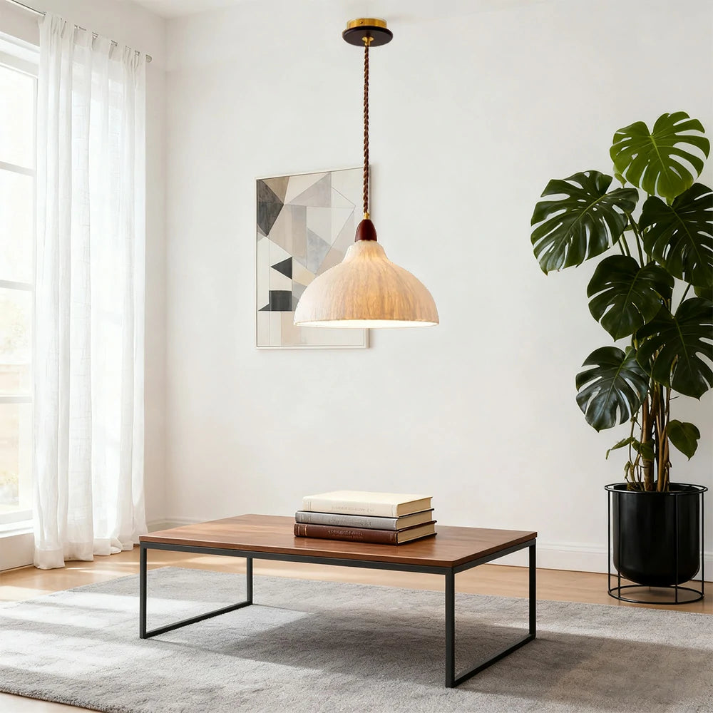 LIVARA 25/35cm Handmade Rice Paper Pendant Light, Natural Wood Holder with E27 LED Bulb Included, Eco-Friendly Japanese Wabi-Sabi Style Ceiling Lamp - Beige