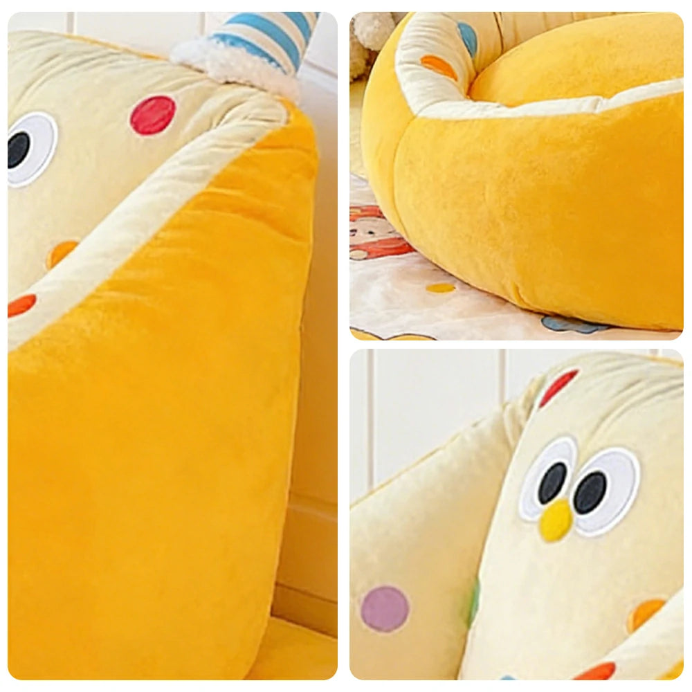 LIVARA 45/55cm Floor Seat Cushion, Wraparound Support Design, Plush Filled Core, Yellow Polka Dot Pattern, Non-Slip Base