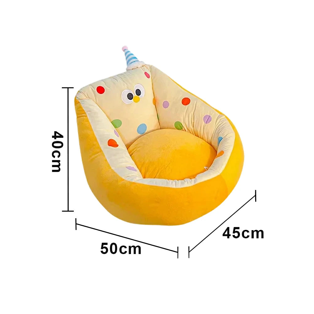 LIVARA 45/55cm Floor Seat Cushion, Wraparound Support Design, Plush Filled Core, Yellow Polka Dot Pattern, Non-Slip Base