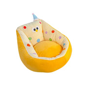 LIVARA 45/55cm Floor Seat Cushion, Wraparound Support Design, Plush Filled Core, Yellow Polka Dot Pattern, Non-Slip Base