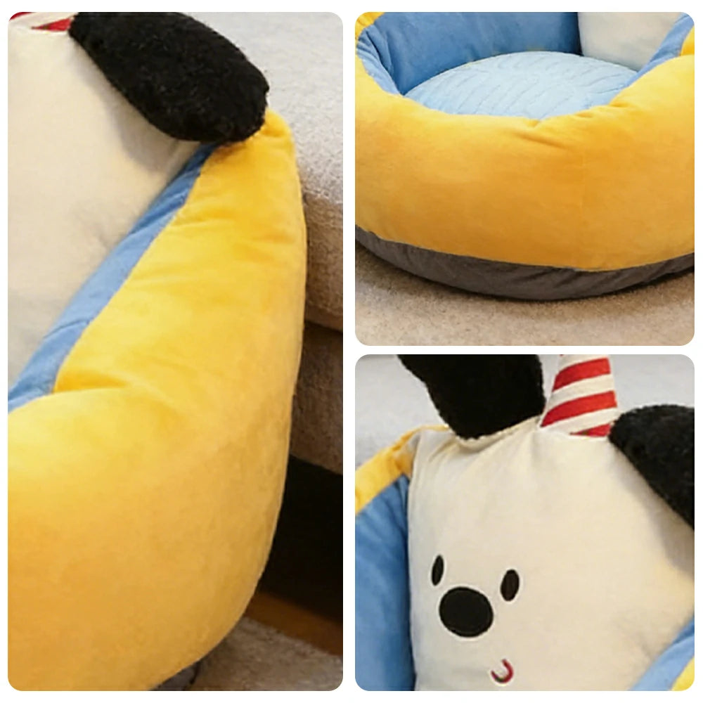 LIVARA 50/60cm Floor Seat Cushion, Wraparound Support Design, Plush Filled Core, Yellow Candy Dog Pattern, Non-Slip Base