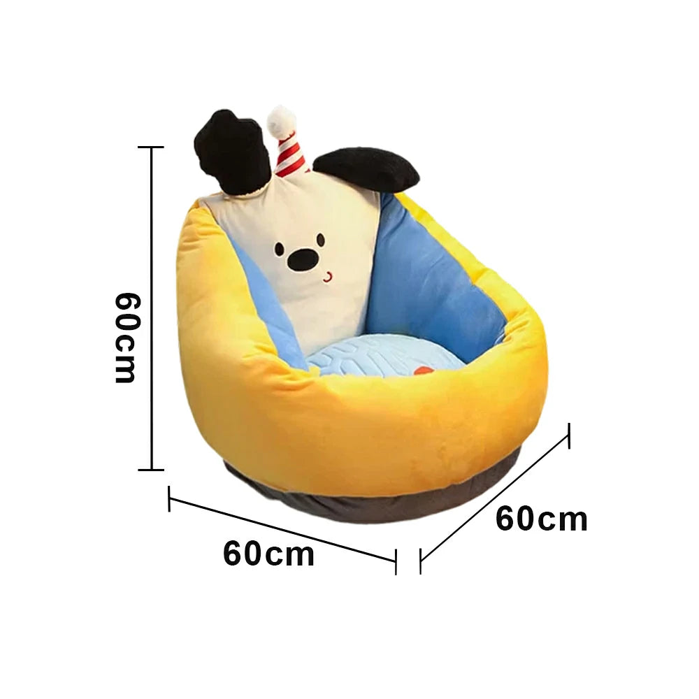 LIVARA 50/60cm Floor Seat Cushion, Wraparound Support Design, Plush Filled Core, Yellow Candy Dog Pattern, Non-Slip Base