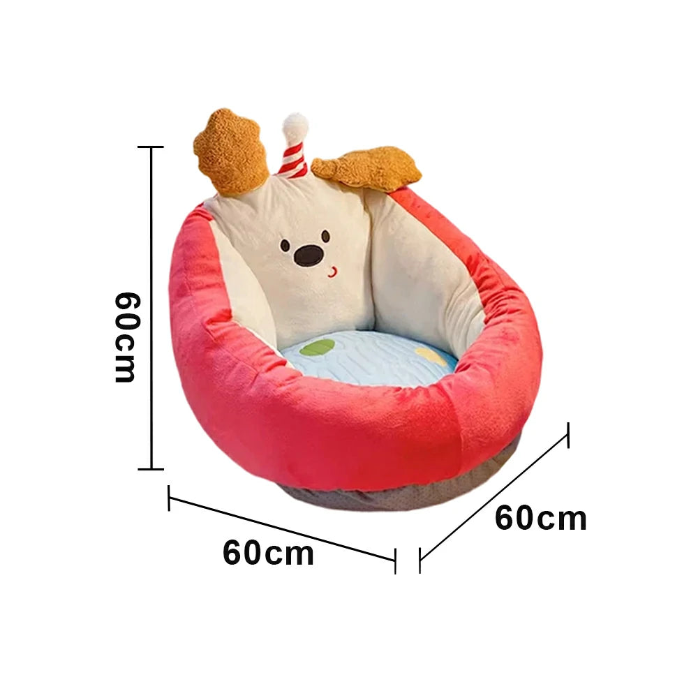 LIVARA 50/60cm Floor Seat Cushion, Wraparound Support Design, Plush Filled Core, Red Happy Dog Pattern, Non-Slip Base