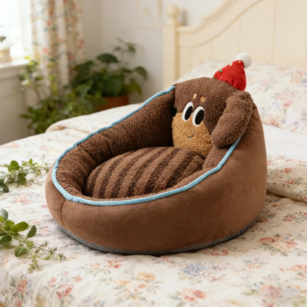 LIVARA 50/60cm Floor Seat Cushion, Wraparound Support Design, Plush Filled Core, Brown Dachshund Dog Pattern, Non-Slip Base