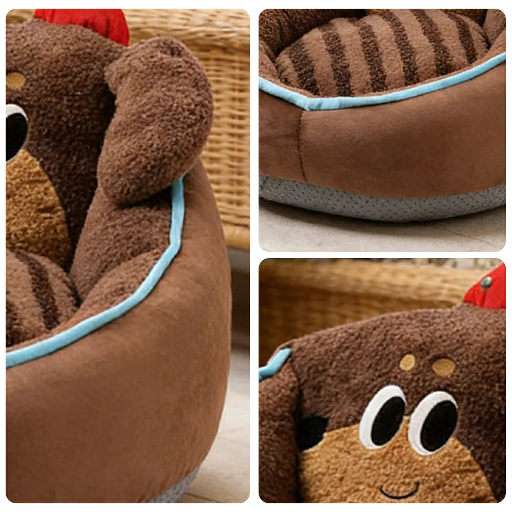 LIVARA 50/60cm Floor Seat Cushion, Wraparound Support Design, Plush Filled Core, Brown Dachshund Dog Pattern, Non-Slip Base