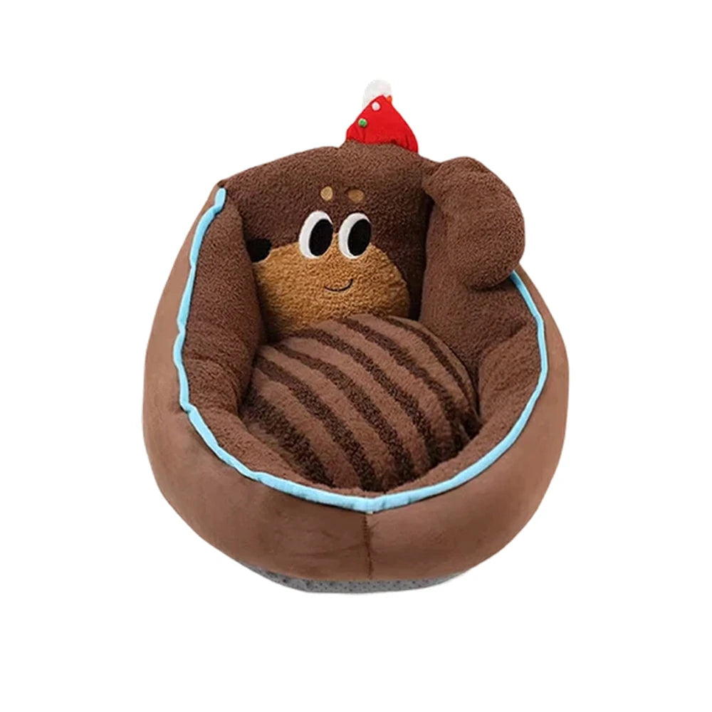 LIVARA 50/60cm Floor Seat Cushion, Wraparound Support Design, Plush Filled Core, Brown Dachshund Dog Pattern, Non-Slip Base