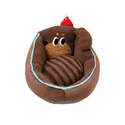 LIVARA 50/60cm Floor Seat Cushion, Wraparound Support Design, Plush Filled Core, Brown Dachshund Dog Pattern, Non-Slip Base