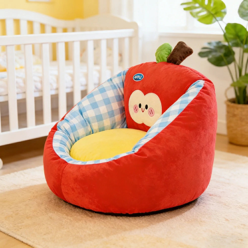 LIVARA 50/60cm Floor Seat Cushion, Wraparound Support Design, Plush Filled Core, Red Apple Pattern, Non-Slip Base