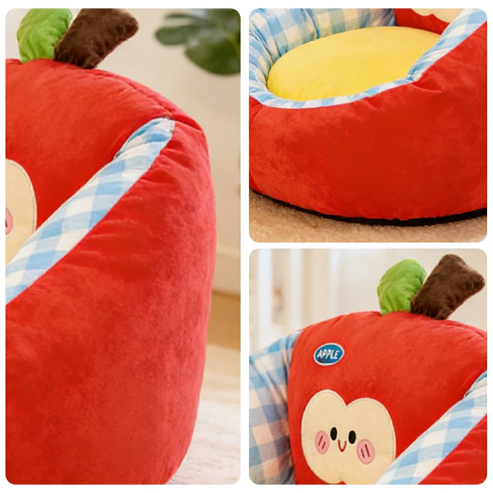 LIVARA 50/60cm Floor Seat Cushion, Wraparound Support Design, Plush Filled Core, Red Apple Pattern, Non-Slip Base