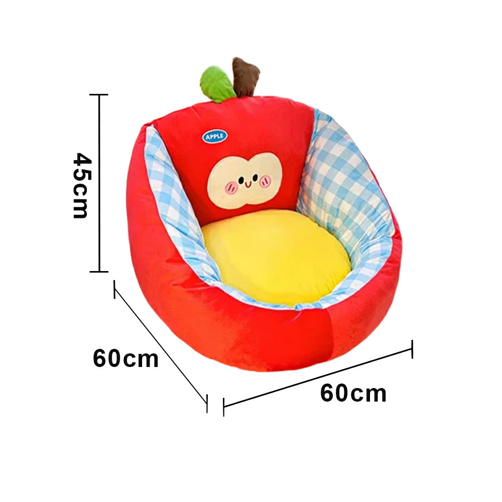 LIVARA 50/60cm Floor Seat Cushion, Wraparound Support Design, Plush Filled Core, Red Apple Pattern, Non-Slip Base