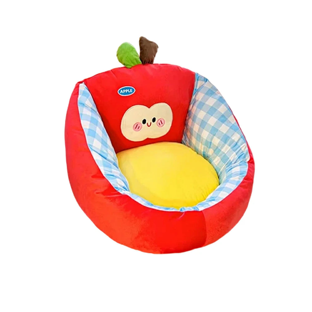 LIVARA 50/60cm Floor Seat Cushion, Wraparound Support Design, Plush Filled Core, Red Apple Pattern, Non-Slip Base