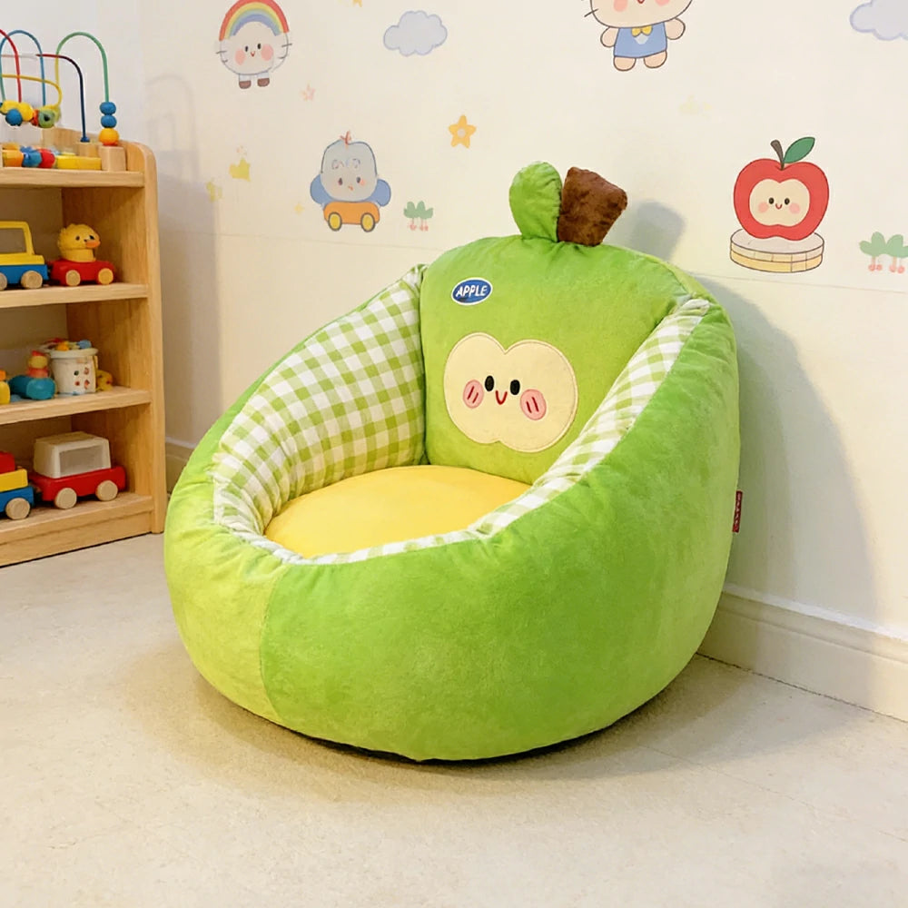 LIVARA 50/60cm Floor Seat Cushion, Wraparound Support Design, Plush Filled Core, Green Apple Pattern, Non-Slip Base