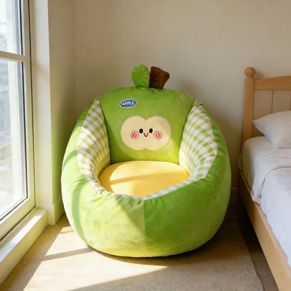LIVARA 50/60cm Floor Seat Cushion, Wraparound Support Design, Plush Filled Core, Green Apple Pattern, Non-Slip Base