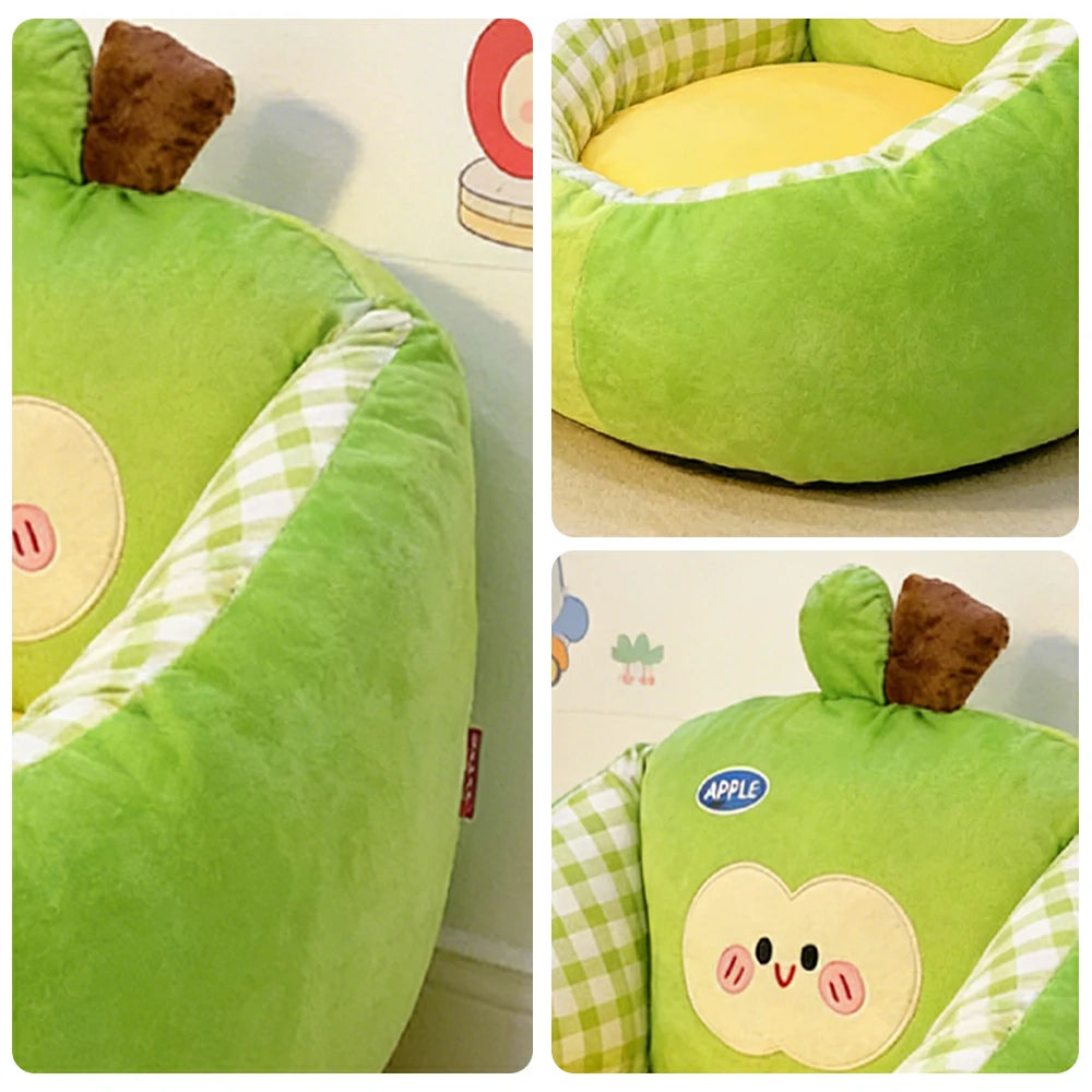 LIVARA 50/60cm Floor Seat Cushion, Wraparound Support Design, Plush Filled Core, Green Apple Pattern, Non-Slip Base