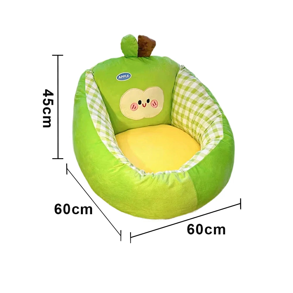 LIVARA 50/60cm Floor Seat Cushion, Wraparound Support Design, Plush Filled Core, Green Apple Pattern, Non-Slip Base