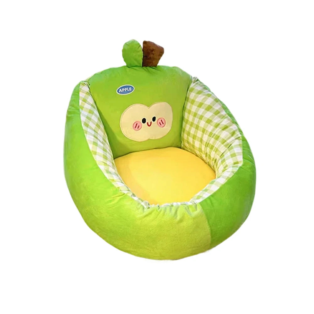 LIVARA 50/60cm Floor Seat Cushion, Wraparound Support Design, Plush Filled Core, Green Apple Pattern, Non-Slip Base