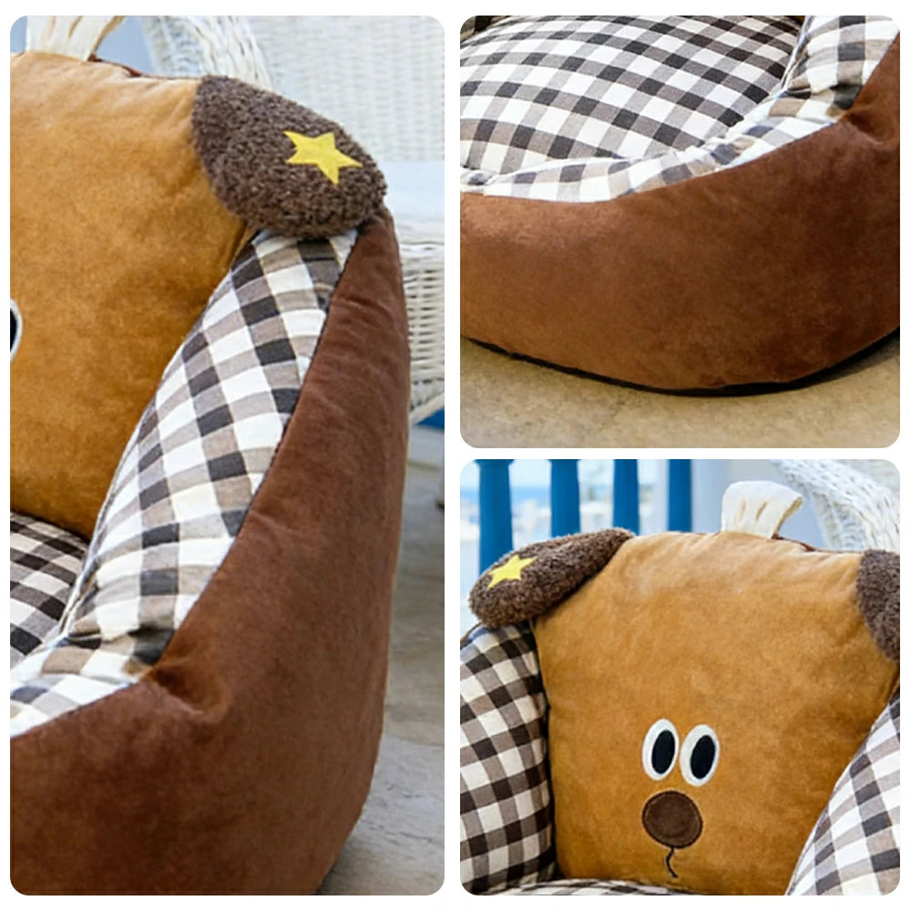 LIVARA 50/60cm Floor Seat Cushion, Wraparound Support Design, Plush Filled Core, Brown Puppy Pattern, Non-Slip Base