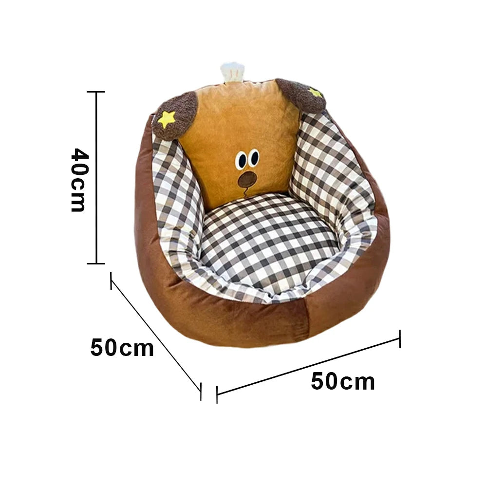 LIVARA 50/60cm Floor Seat Cushion, Wraparound Support Design, Plush Filled Core, Brown Puppy Pattern, Non-Slip Base