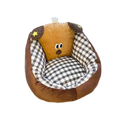 LIVARA 50/60cm Floor Seat Cushion, Wraparound Support Design, Plush Filled Core, Brown Puppy Pattern, Non-Slip Base