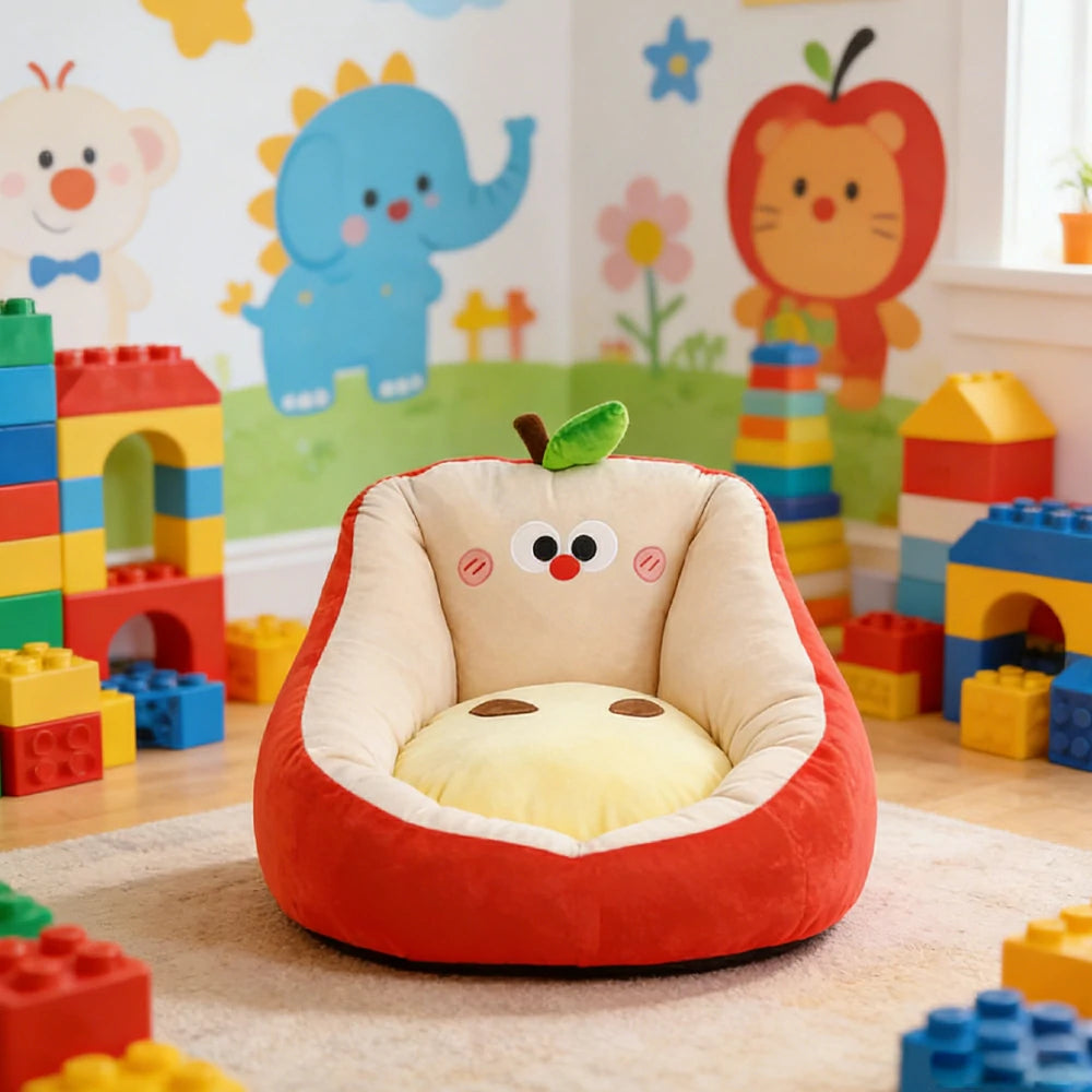 LIVARA 45/55cm Floor Seat Cushion, Wraparound Support Design, Plush Filled Core, Cute Apple Pattern, Non-Slip Base