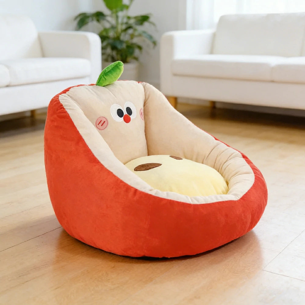 LIVARA 45/55cm Floor Seat Cushion, Wraparound Support Design, Plush Filled Core, Cute Apple Pattern, Non-Slip Base