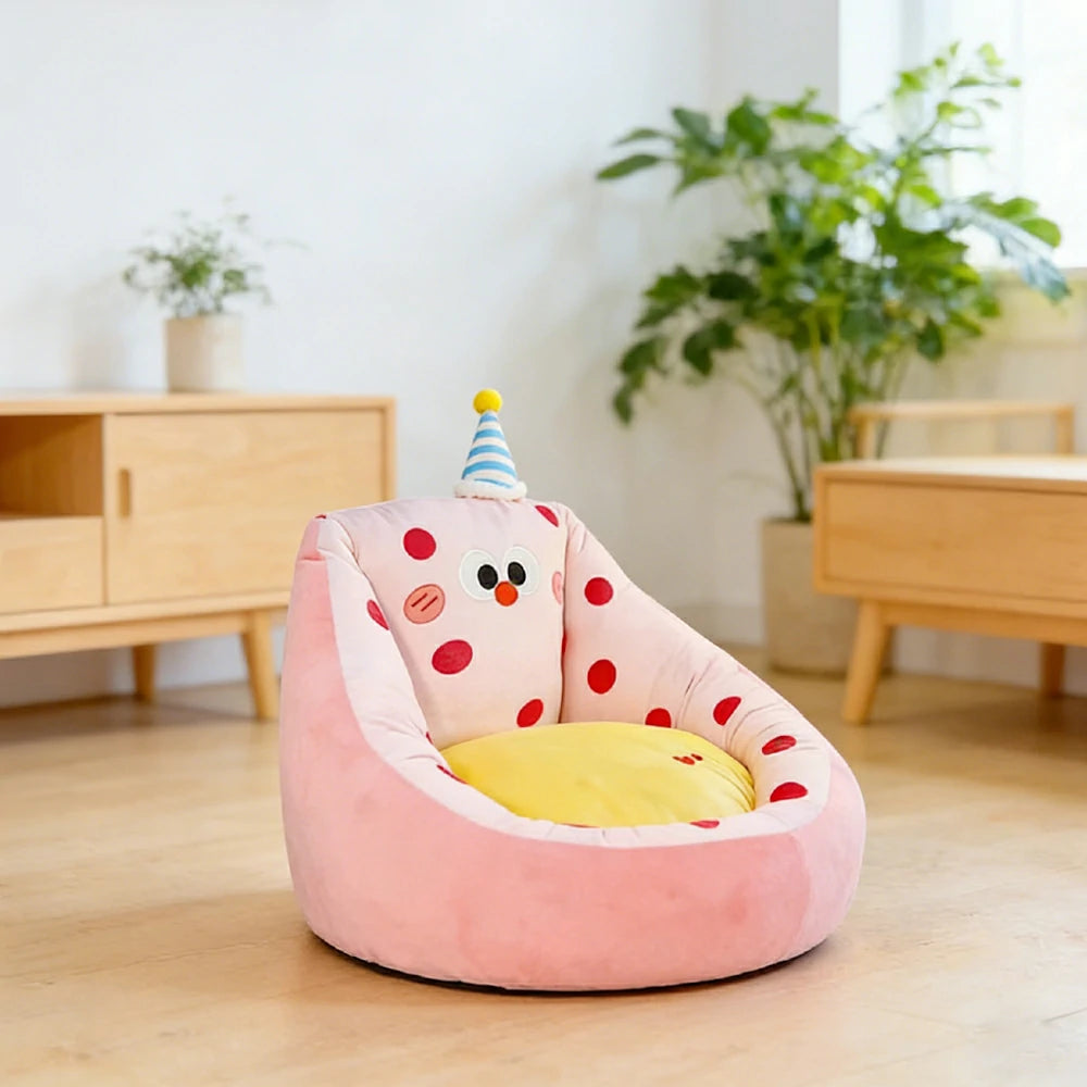 LIVARA 45/55cm Floor Seat Cushion, Wraparound Support Design, Plush Filled Core, Pink Polka Dot Pattern, Non-Slip Base