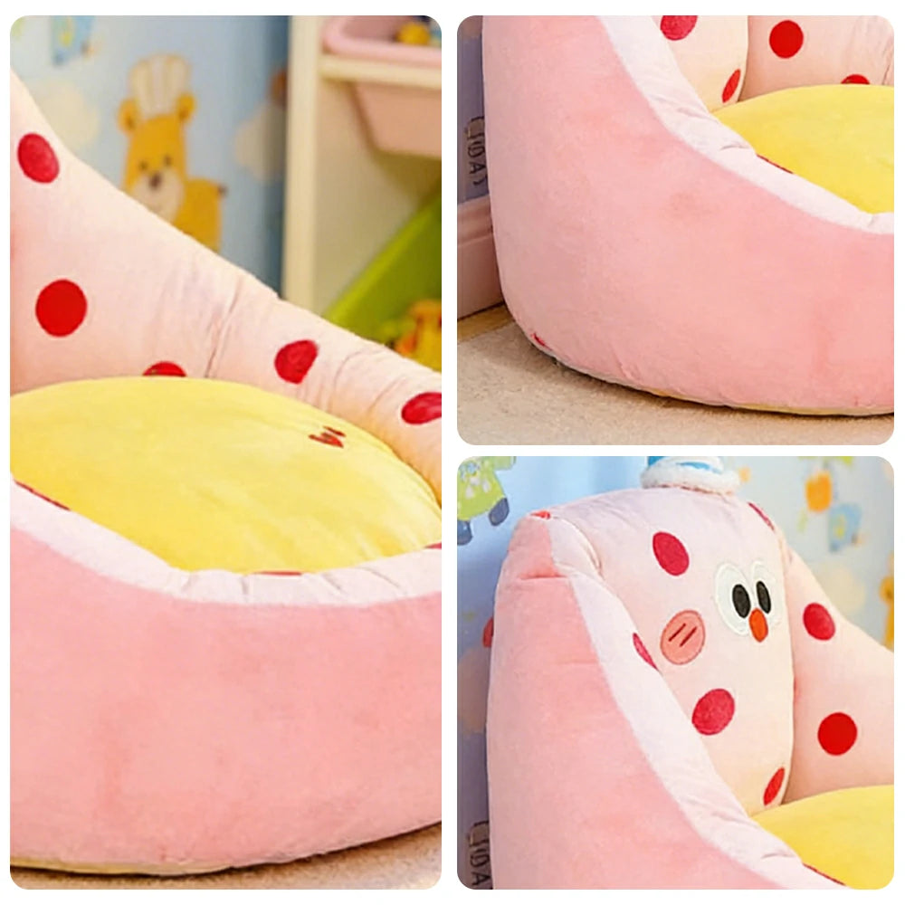 LIVARA 45/55cm Floor Seat Cushion, Wraparound Support Design, Plush Filled Core, Pink Polka Dot Pattern, Non-Slip Base