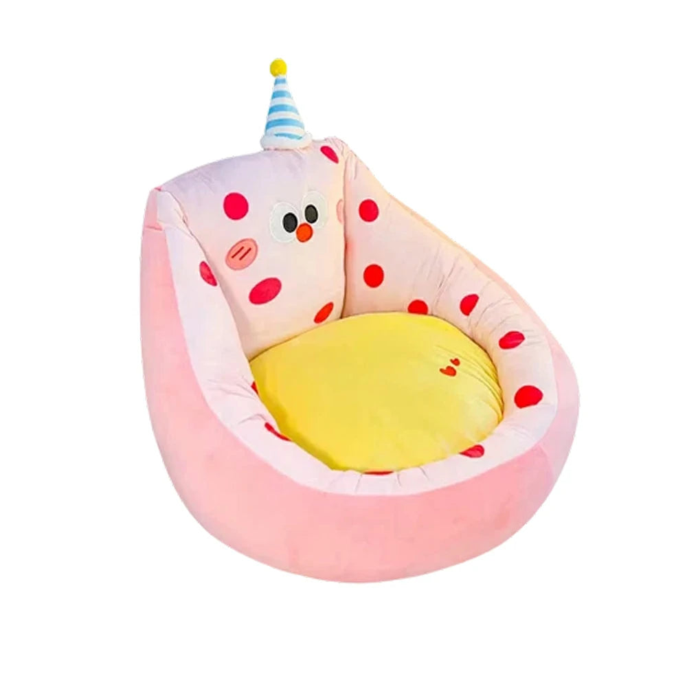 LIVARA 45/55cm Floor Seat Cushion, Wraparound Support Design, Plush Filled Core, Pink Polka Dot Pattern, Non-Slip Base