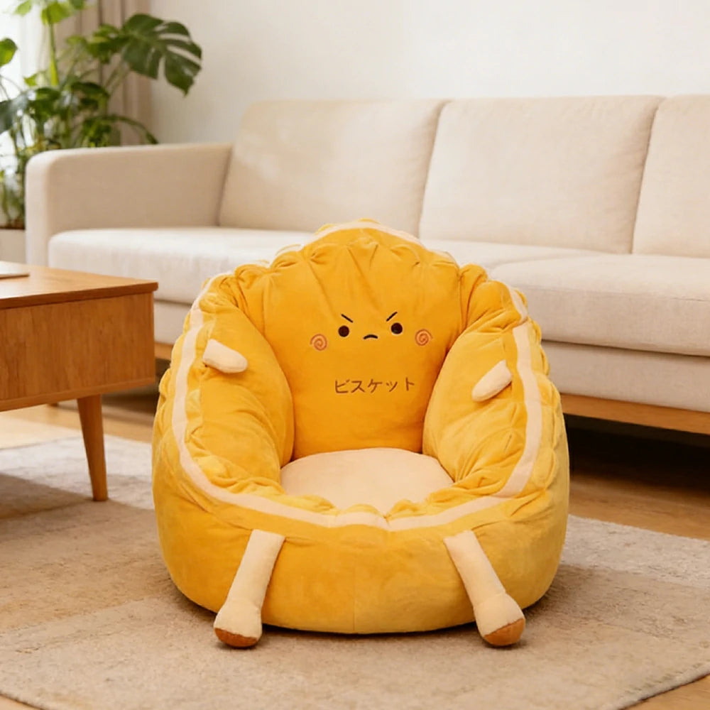 LIVARA 40/60cm Floor Seat Cushion, Wraparound Support Design, Plush Filled Core, Cute Cookie Pattern, Non-Slip Base