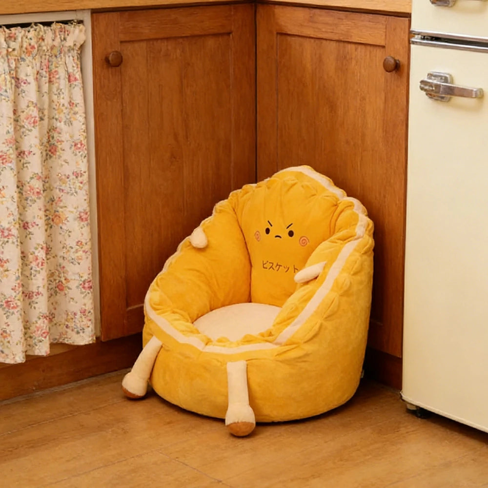 LIVARA 40/60cm Floor Seat Cushion, Wraparound Support Design, Plush Filled Core, Cute Cookie Pattern, Non-Slip Base