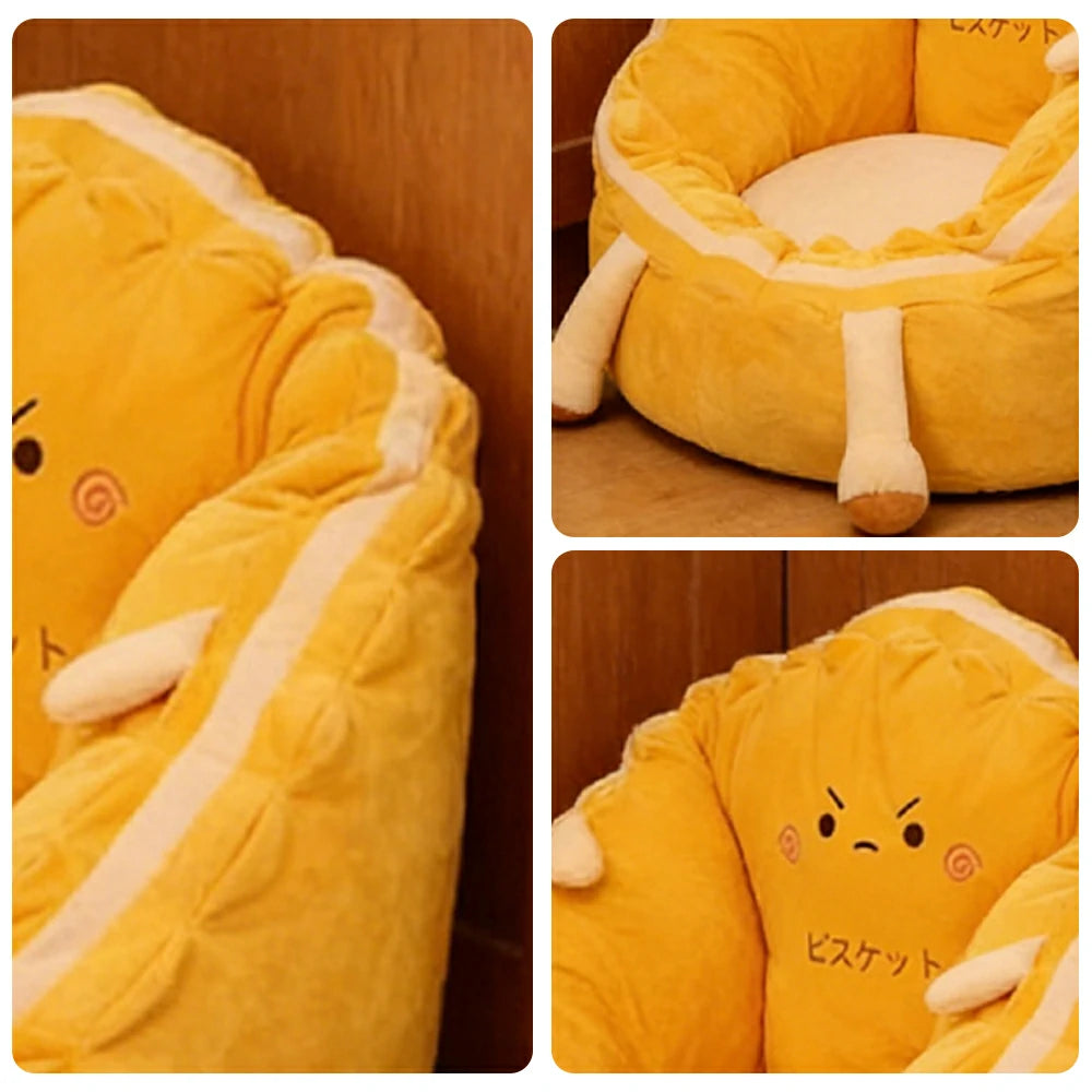 LIVARA 40/60cm Floor Seat Cushion, Wraparound Support Design, Plush Filled Core, Cute Cookie Pattern, Non-Slip Base