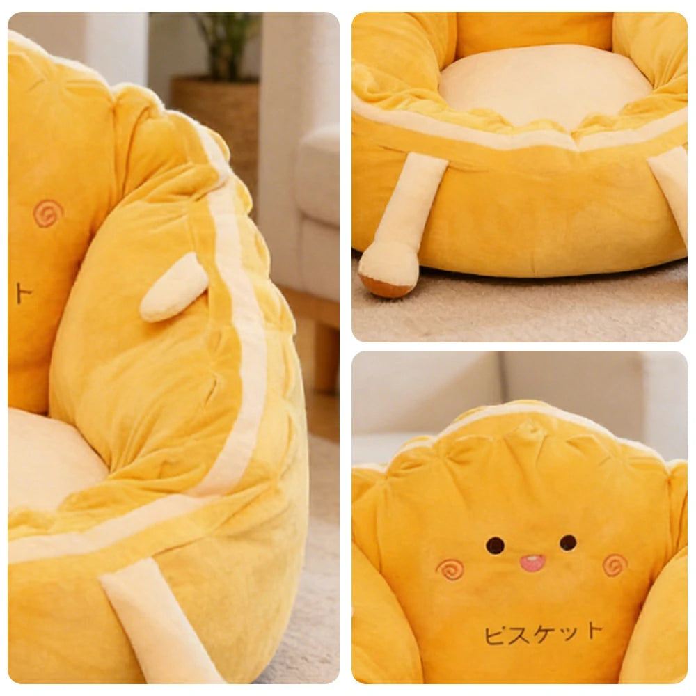 LIVARA 40/60cm Floor Seat Cushion, Wraparound Support Design, Plush Filled Core, Cute Cookie Pattern, Non-Slip Base