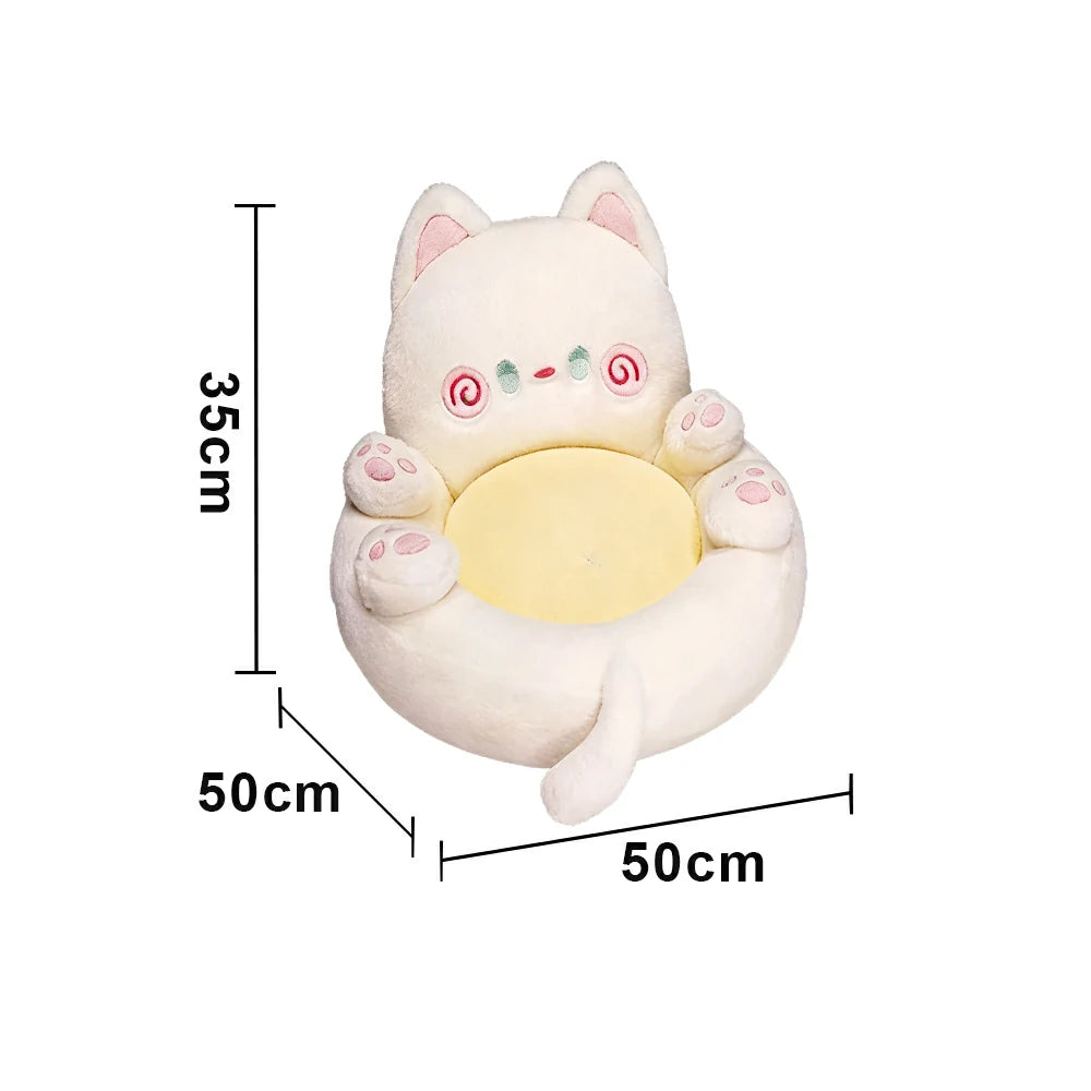 LIVARA Floor Seat Cushion, Wraparound Support Design, Plush Filled Core, Cute Cat Pattern, Non-Slip Base - White