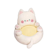 LIVARA Floor Seat Cushion, Wraparound Support Design, Plush Filled Core, Cute Cat Pattern, Non-Slip Base - White