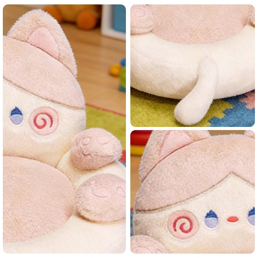 LIVARA Floor Seat Cushion, Wraparound Support Design, Plush Filled Core, Cute Cat Pattern, Non-Slip Base - White&Pink