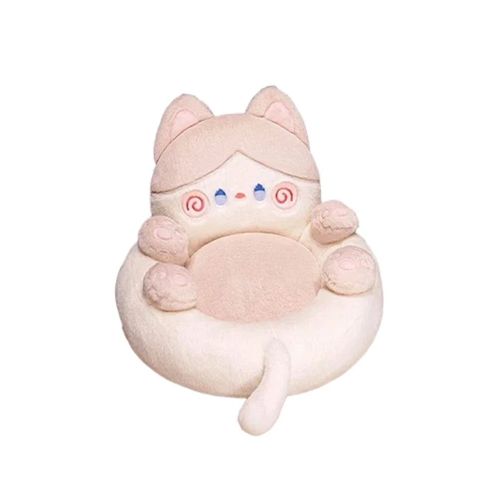 LIVARA Floor Seat Cushion, Wraparound Support Design, Plush Filled Core, Cute Cat Pattern, Non-Slip Base - White&Pink