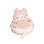 LIVARA Floor Seat Cushion, Wraparound Support Design, Plush Filled Core, Cute Cat Pattern, Non-Slip Base - White&Pink