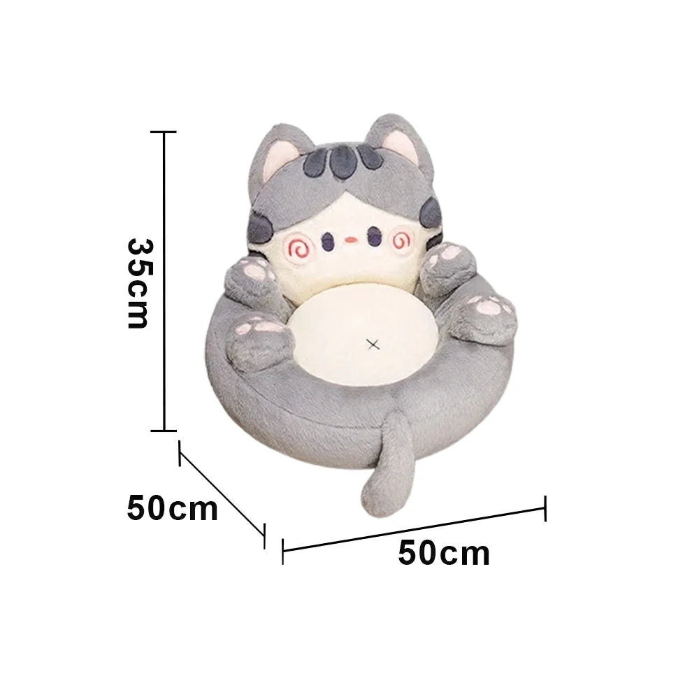 LIVARA Floor Seat Cushion, Wraparound Support Design, Plush Filled Core, Cute Cat Pattern, Non-Slip Base - Grey