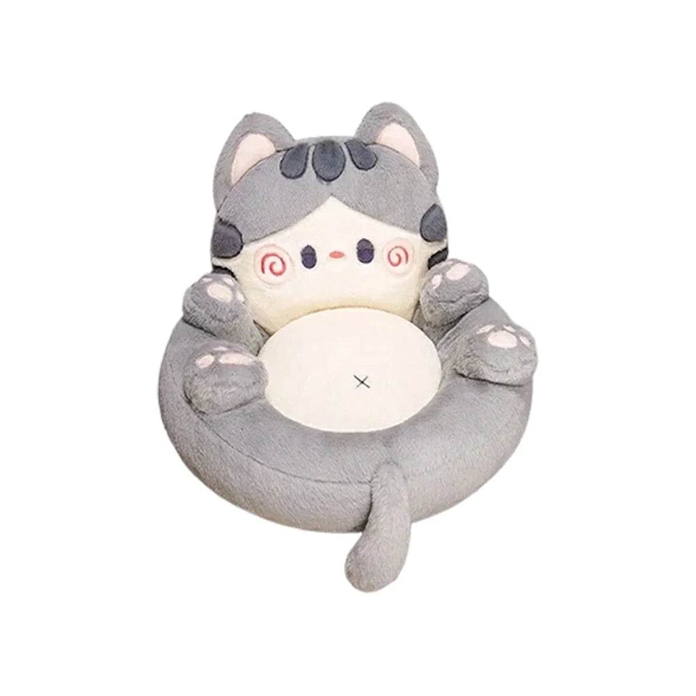 LIVARA Floor Seat Cushion, Wraparound Support Design, Plush Filled Core, Cute Cat Pattern, Non-Slip Base - Grey