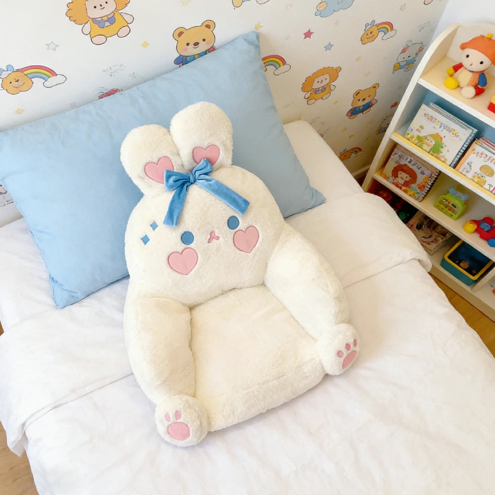 LIVARA Animal-Shaped Floor Lounge Cushion, Wraparound Comfort Design, Plush Filled Cushion, Non-Slip Base, Versatile Use - White