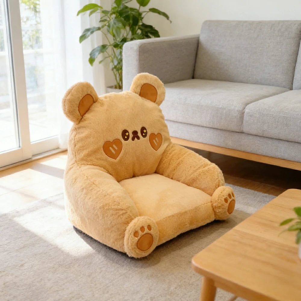 LIVARA Animal-Shaped Floor Lounge Cushion, Wraparound Comfort Design, Plush Filled Cushion, Non-Slip Base, Versatile Use - Brown