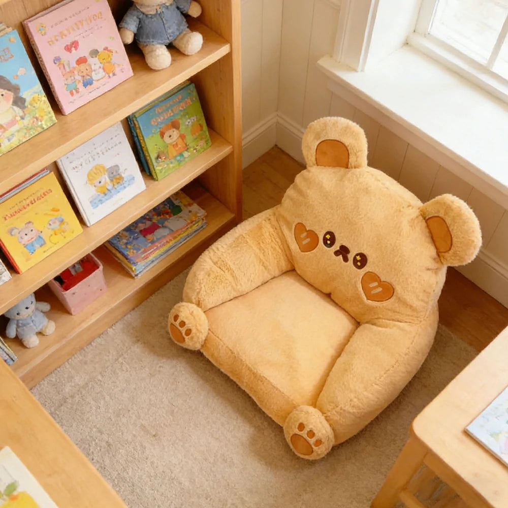 LIVARA Animal-Shaped Floor Lounge Cushion, Wraparound Comfort Design, Plush Filled Cushion, Non-Slip Base, Versatile Use - Brown