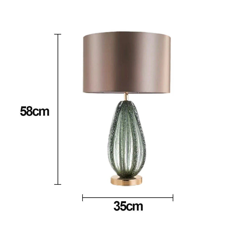 LIVARA 58/65cm Table Lamp Handcrafted Natural Glass Metal-Painted Shade E27 Socket Soft Comfortable Lighting