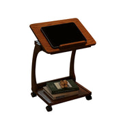 LIVARA 40cm Flip-Top C-Shaped Side Table, Solid Rubberwood Frame, Adjustable Angles, Multi-Tier Storage, Lockable Wheels, iPad & Laptop Holder - Brown