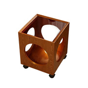 LIVARA 40cm Coffee Table, Tempered Glass Top, Open Circular Storage, Lockable Wheels - Walnut