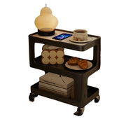 LIVARA Coffee Side Table, Matte Black Carbon Steel Frame, Sintered Stone Top, Three-Tier Storage, Lockable Wheels - Black