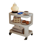 LIVARA Coffee Side Table, Matte Black Carbon Steel Frame, Sintered Stone Top, Three-Tier Storage, Lockable Wheels - White