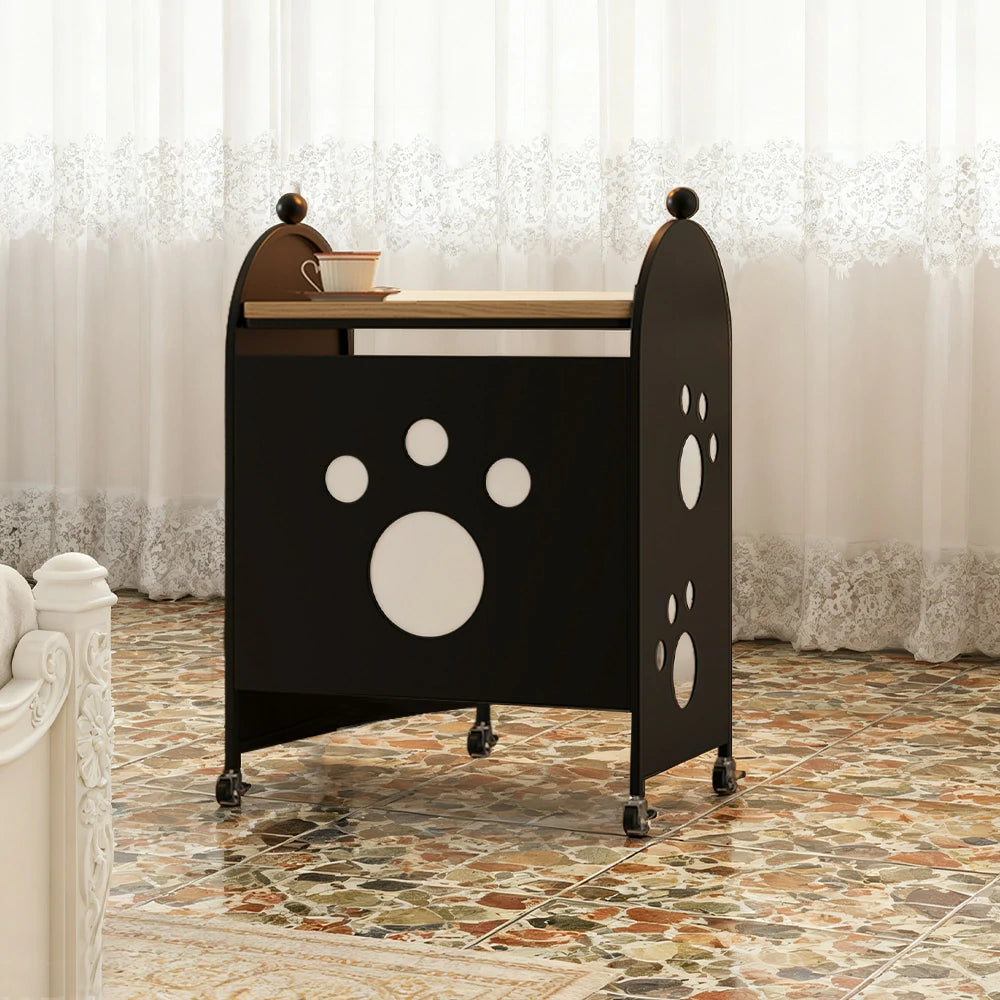 LIVARA Storage Rack with Solid Wood Top, Robot Vacuum Compatible Base, Partition Design, Lockable Casters – Durable & Space-Saving - Black