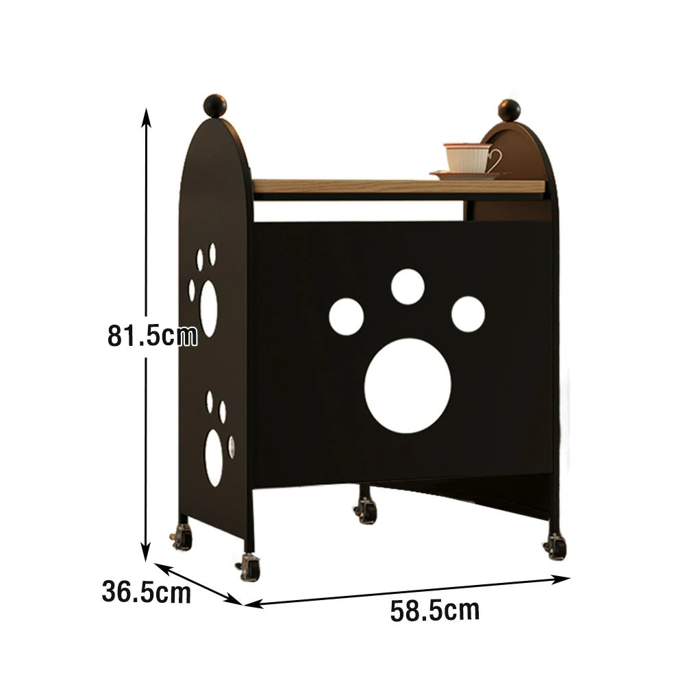 LIVARA Storage Rack with Solid Wood Top, Robot Vacuum Compatible Base, Partition Design, Lockable Casters – Durable & Space-Saving - Black